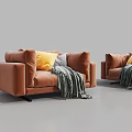 Comfortable Brown Single Sofa With Yellow Pillow And Gray Blanket Design 3d model