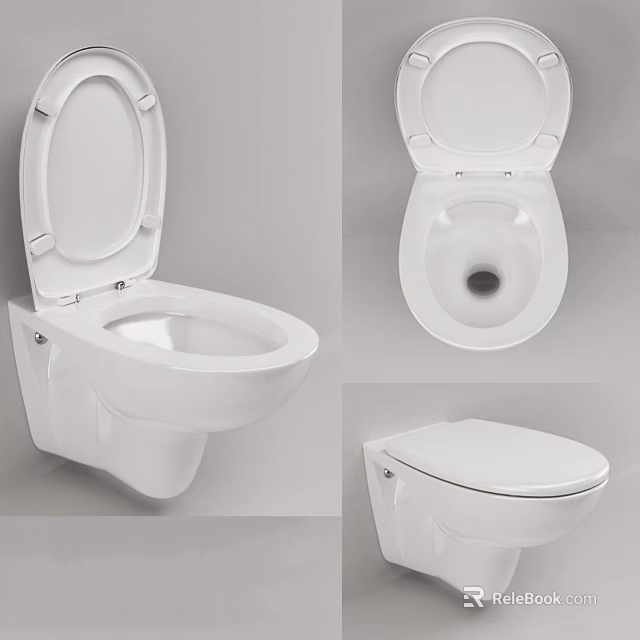 Wall Mounted White Toilet Design Showcased From Different Angles In Bathroom Fixture 3d model 