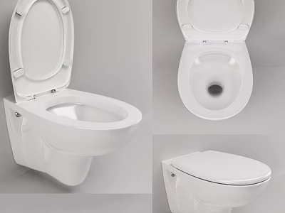 Wall Mounted White Toilet Design Showcased From Different Angles In Bathroom Fixture 3d model