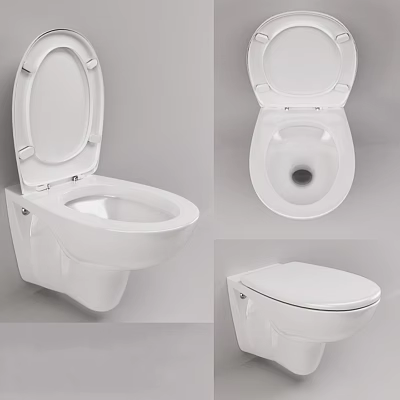 Wall Mounted White Toilet Design Showcased From Different Angles In Bathroom Fixture 3d model