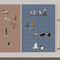 Stylish Wall Decor with Pegboard Shelves Books and Small Plants on Colored Walls