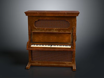 Vintage Brown Wooden Piano With Classic Grille Design And Black White Keys 3d model