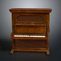 Vintage Brown Wooden Piano With Classic Grille Design And Black White Keys