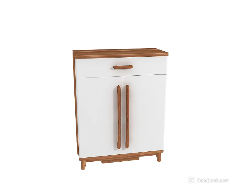 Modern Shoe Cabinet with White Double Doors Wooden Handles and Legs for Home Storage Organizer 3d model 
