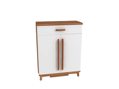 Modern Shoe Cabinet with White Double Doors Wooden Handles and Legs for Home Storage Organizer 3d model