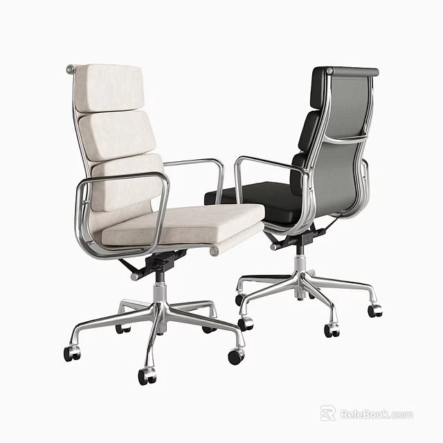 Modern Office Chairs With Light And Dark Upholstery Chrome Metal Frame And Swivel Wheels 3d model 