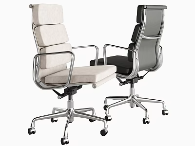 Modern Office Chairs With Light And Dark Upholstery Chrome Metal Frame And Swivel Wheels 3d model
