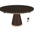 Modern Round Walnut Dining Table with Conical Base and Brass Trim Decorative Metal Balls 3d model