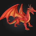 Fiery Red Mythical Dragon Statue With Expanded Wings And Scaled Body