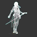 Futuristic Game and Movie Character With Red Hair Goggles Red Sword and Combat Outfit