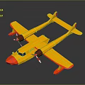 Yellow Seaplane Toy with Red Accents and Dual Propellers Design Model