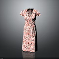 Feminine Wrap Dress Design With Red Floral Print And Short Sleeves For Casual Summer Look