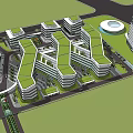 Modern Office Building Complex With Green Roofs And Multiple Structures 3d model