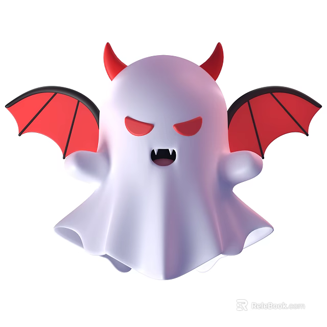 Decorative Ghost Ornament Set with Red Horns Bat Wings and White Figurine Design 3d model 