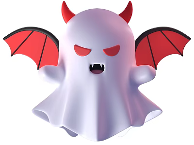 Decorative Ghost Ornament Set with Red Horns Bat Wings and White Figurine Design 3d model