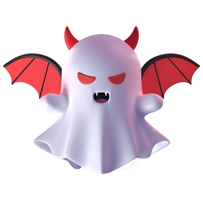 Decorative Ghost Ornament Set with Red Horns Bat Wings and White Figurine Design 3d model