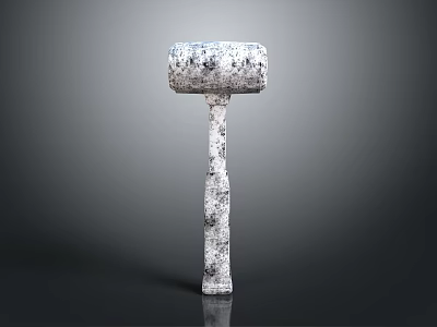 Stone Hammer with Textured Handle and Broad Head Displayed on Dark Background Surface 3d model
