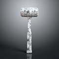 Stone Hammer with Textured Handle and Broad Head Displayed on Dark Background Surface
