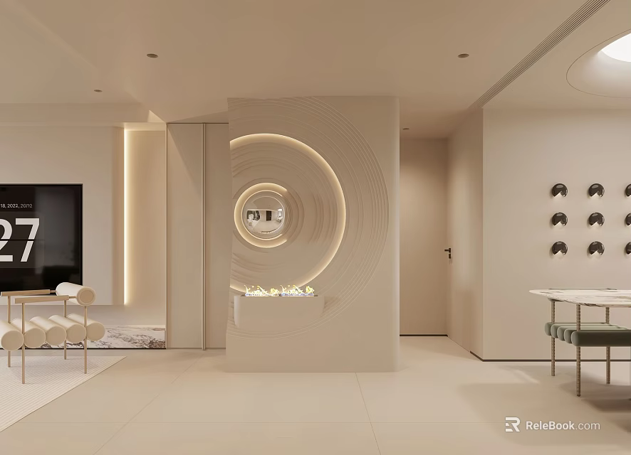 Modern Elegant Entryway Hall Design With Circular Decor Soft Lighting And Minimalist Style 3d model 