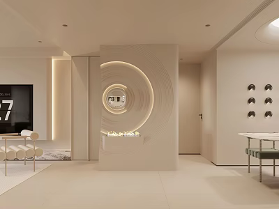 Modern Elegant Entryway Hall Design With Circular Decor Soft Lighting And Minimalist Style 3d model