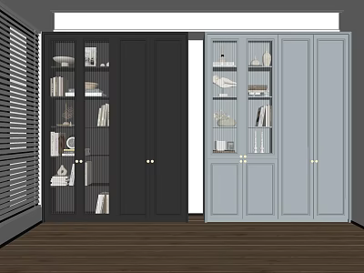 Black and Light Gray Bookcases With Glass Doors in Modern Interior Displaying Books and Decor 3d model