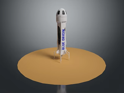 White Weapon Model With Blue Origin Lettering On Yellow Platform And Gray Background 3d model