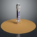 White Weapon Model With Blue Origin Lettering On Yellow Platform And Gray Background 3d model