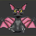 Pixel Art Style Bat Character With Black Body Pink Wings And Yellow Eyes