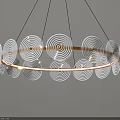 Modern Chandelier With Round Glass Discs Gold Metal Frame And Illuminated Contemporary Design