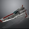 Silver And Red Striped Spacecraft Model With Blue Cockpit For Aerospace Exploration