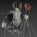 Evil Game Movie Wizard Character With Green Skin Horns White Beard And Red Gem Staff