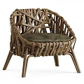 Handwoven Rattan Accent Chair With Green Leather Cushion And Wooden Frame