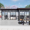 Modern Villa Balcony With Glass Enclosure Outdoor Table Chairs And Green Plants