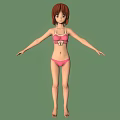 3D Female Character With Red Hair In Pink Bikini Standing On Green Background