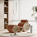 Brown Round Design Leisure Chair With Side Table And Bookshelf In Cozy Modern Room