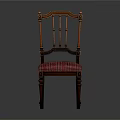 Classical Wooden Chair With Carved Backrest And Plaid Fabric Seat Cushion