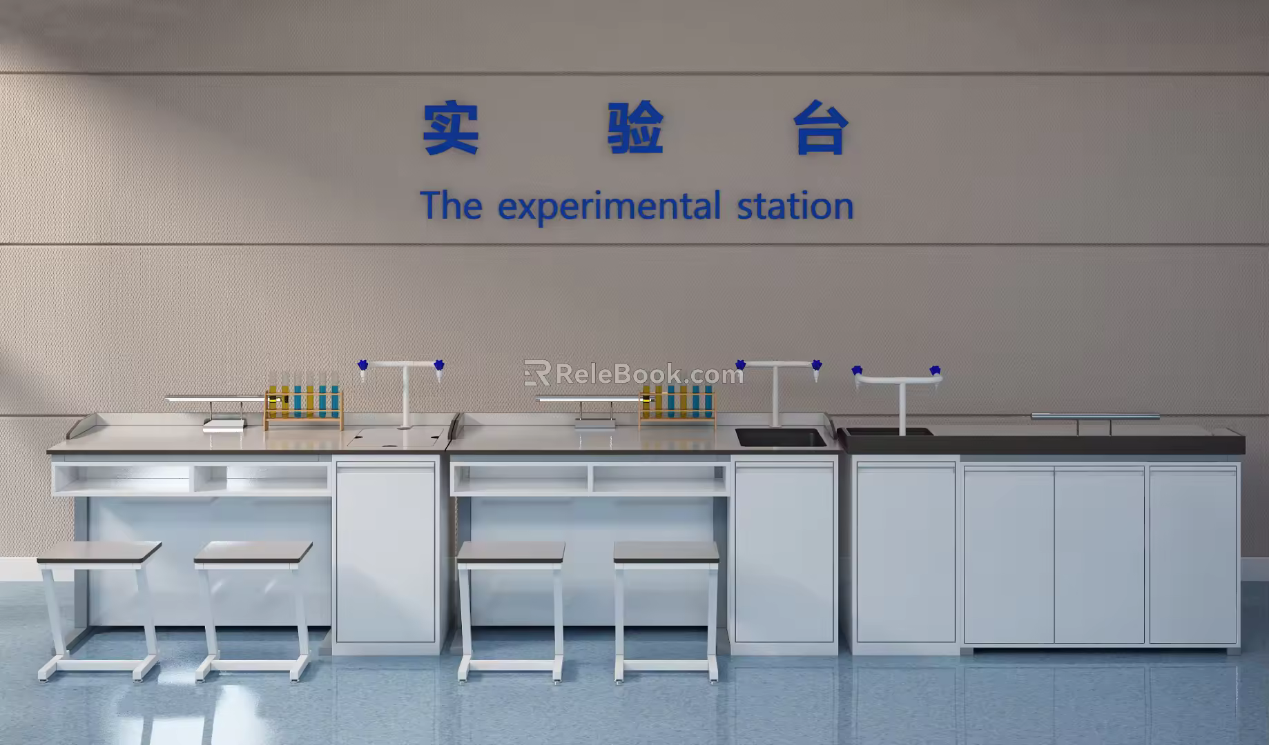 Modern laboratory bench Laboratory table and chair 3d model