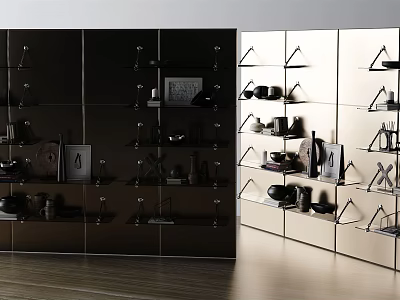Modern Storage Shelving Unit With Glass Shelves And Decorative Items 3d model