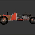 Red Custom Car With Gold Accents Black Tires And Exposed Mechanical Parts