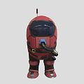 Red Anthropomorphic Astronaut Character With Helmet Antenna And Backpack Design 3d model