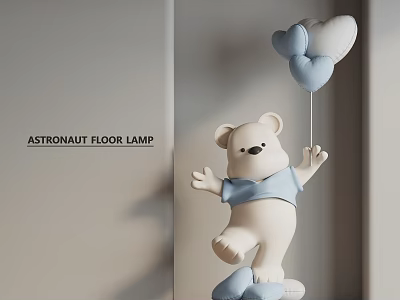 Astronaut Themed Bear Sculpture Floor Lamp With White Blue Design And Balloon 3d model