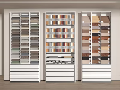 Retail Display Shelves Featuring Organized Colorful Panel Samples For Stores 3d model