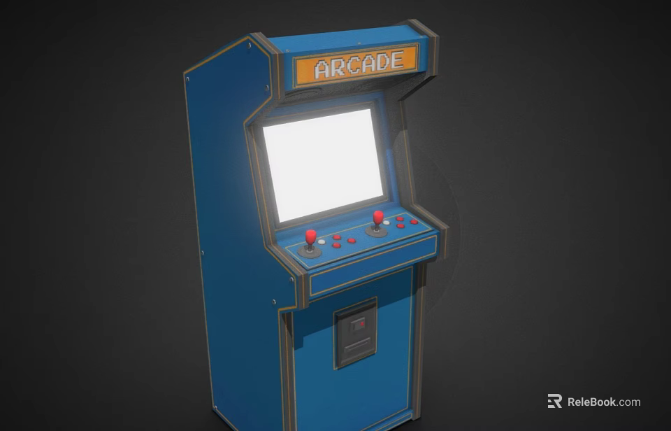 Retro Blue Arcade Machine With Classic Screen Red Buttons And Joystick 3d model 