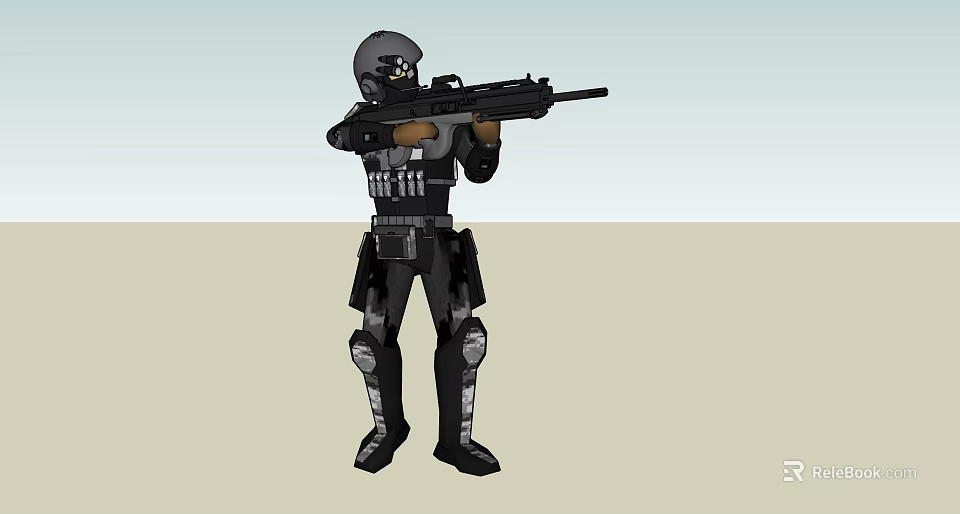 Game Movie Character In Tactical Combat Gear Holding Assault Rifle With Helmet And Armor 3d model 