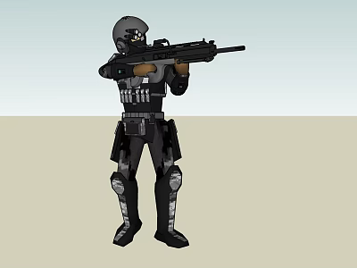 Game Movie Character In Tactical Combat Gear Holding Assault Rifle With Helmet And Armor 3d model