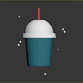 Refreshing Iced Beverage In Teal Cup With White Lid Red Straw And Ice Cubes
