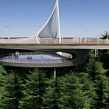 Modern Landscape Bridge Featuring Unique White Sail Structure Observation Deck Green Trees And Blue Sky 3d model