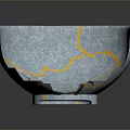 Blue Handcrafted Ceramic Bowl With Yellow Crackle Lines And Pink Cherry Blossom Branches