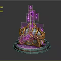 Mystic Glowing Device With Floating Purple Crystals And Orange Silver Base