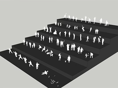 Many People Standing On Stepped Staircase In Black And White Silhouette Design 3d model